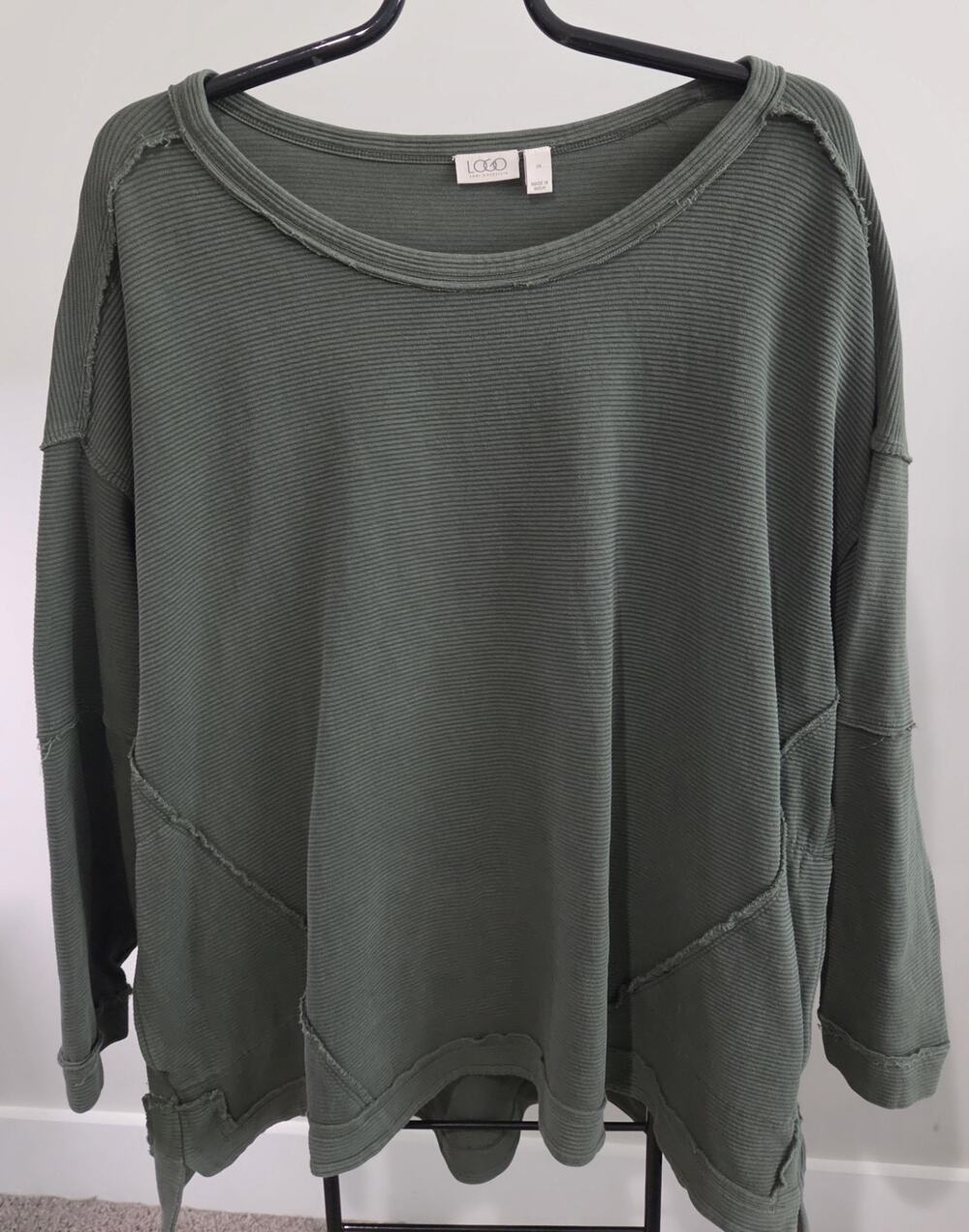 Logo Lori Goldstein 2X Rib Long Sleeve Top A702150 NWOT Distressed Finish